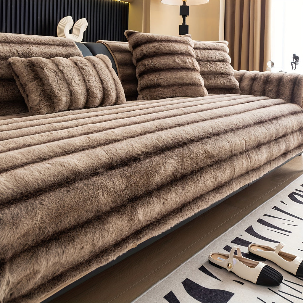 Plush Ribbed Sofa Cover