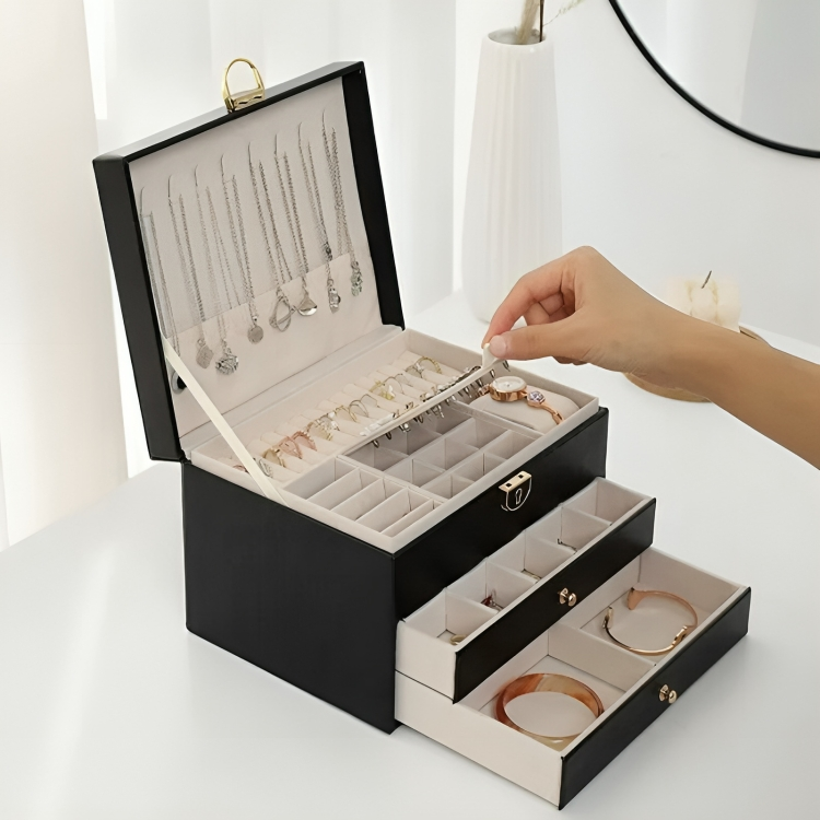 Élégante boîte de rangement à plusieurs niveaux pour bijoux