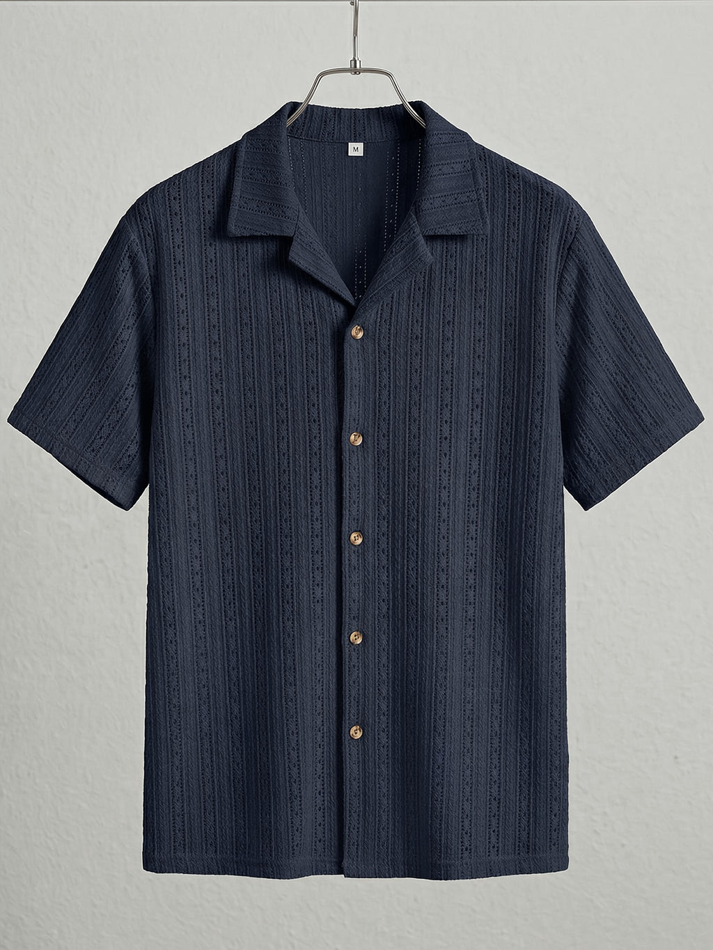 Camisa de resort abierta de punto con textura y botones para hombre