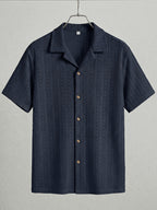 Camisa de resort abierta de punto con textura y botones para hombre