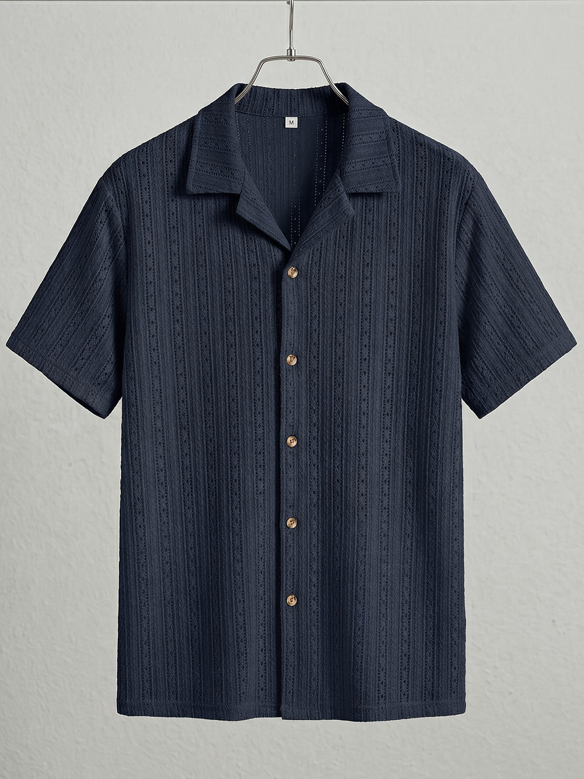 Camisa de resort abierta de punto con textura y botones para hombre