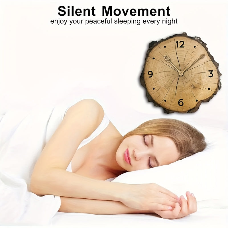 Reloj de pared rústico con forma de rodaja de árbol
