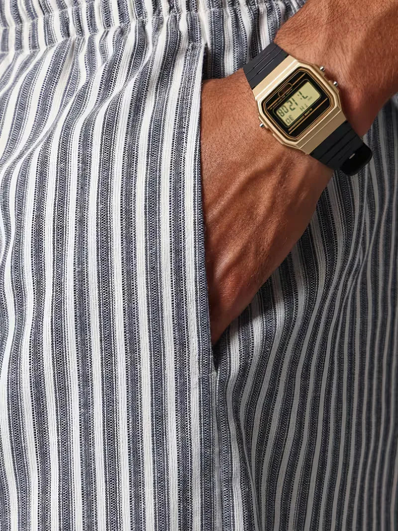 Men's Striped Relaxed Trousers with Elasticated Drawstring Waist