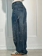 Women's High-Waisted Rhinestone Straight Leg Jeans with Sparkling All-Over Embellishment