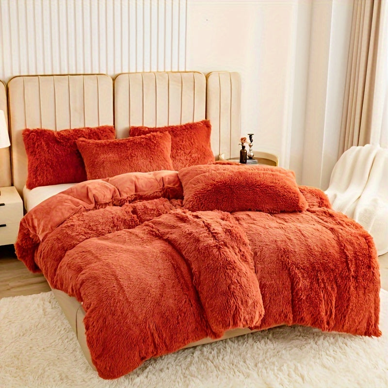 Plush Shaggy Duvet Cover Set with Matching Pillowcases for Cozy Bedding
