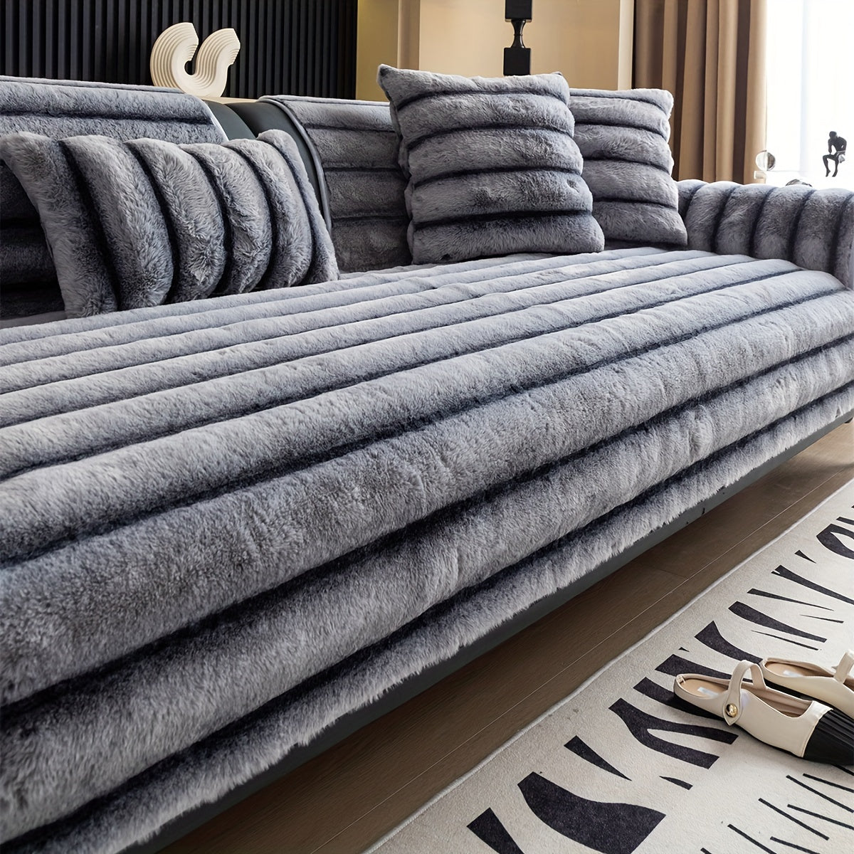 Plush Ribbed Sofa Cover