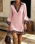 Women’s Leopard Trim Cable Knit Mini Dress
