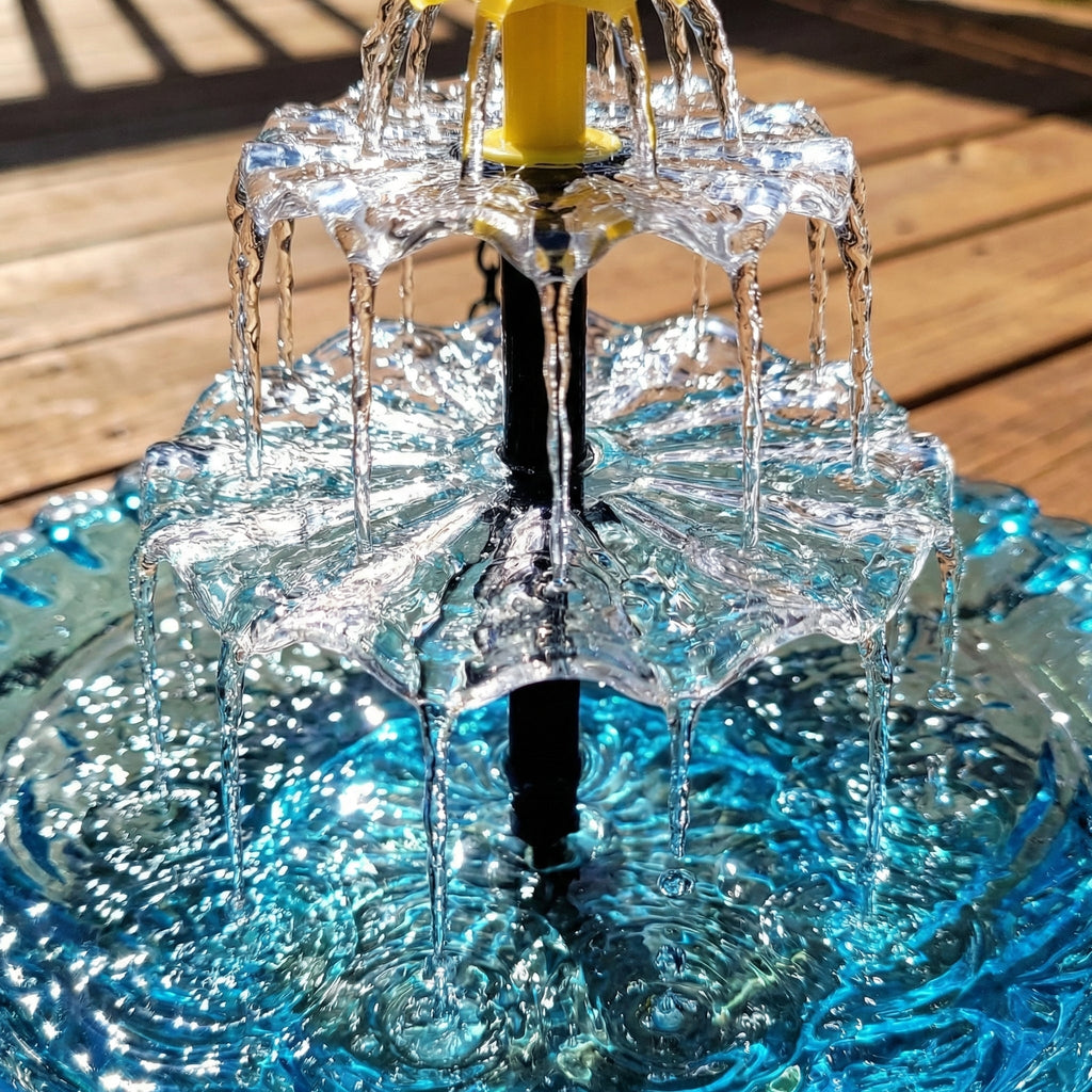 Hängande solcellsdrivet fågelbad i glas med vattenfall i två nivåer
