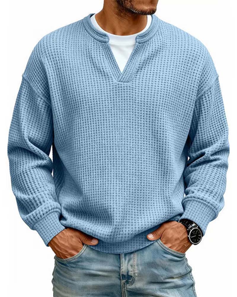 Men’s Waffle Textured Notch Neck Pullover
