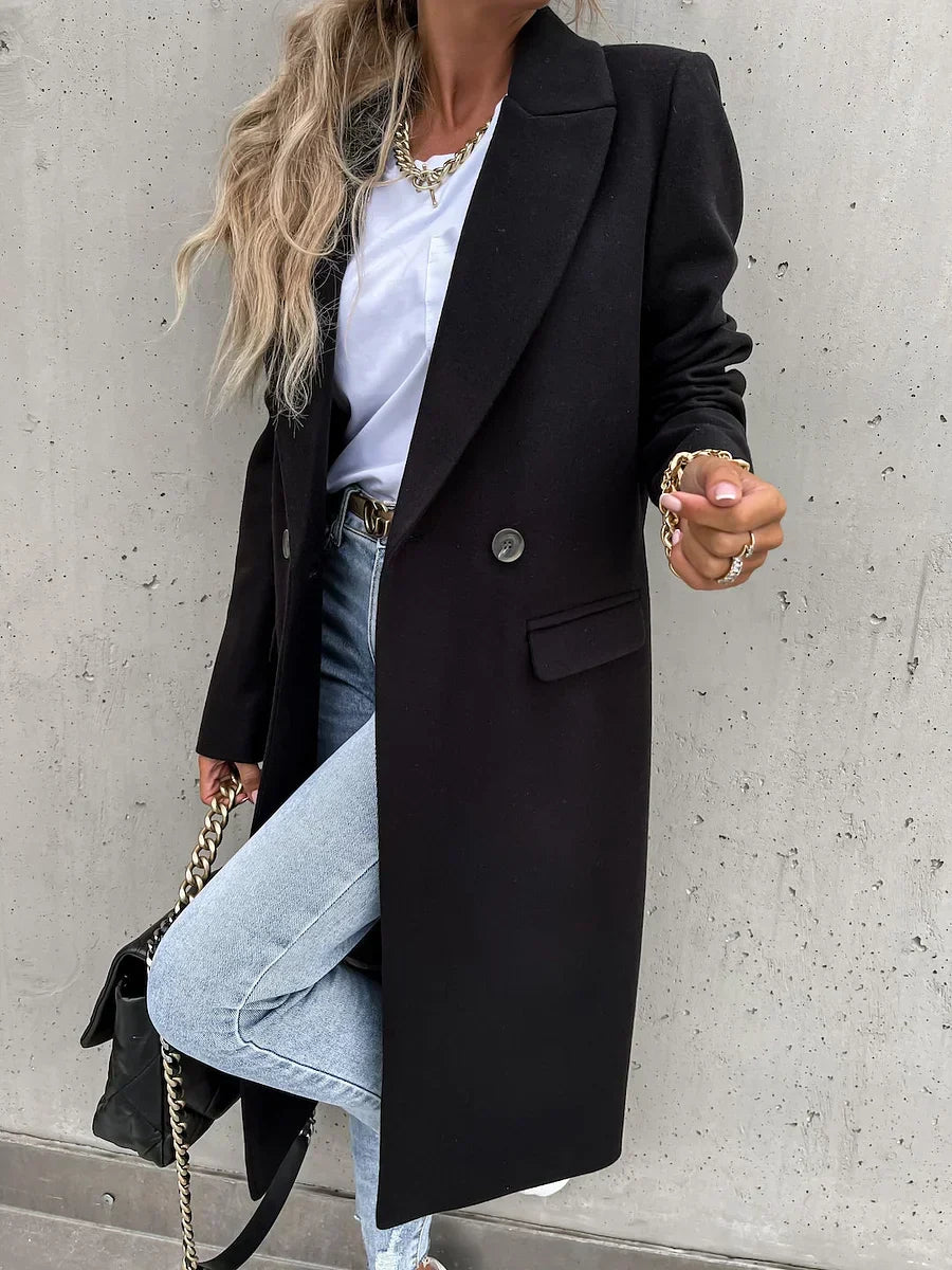 Manteau long à revers croisés pour femme