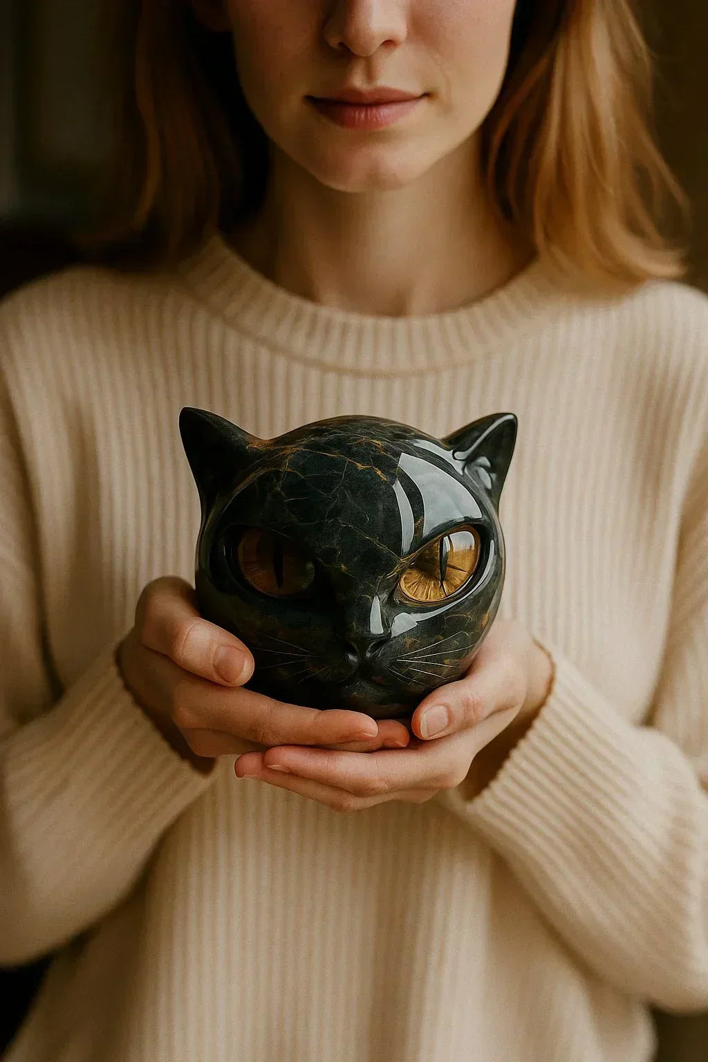 Decorative Cat Head Resin Sculpture with Glossy Finish