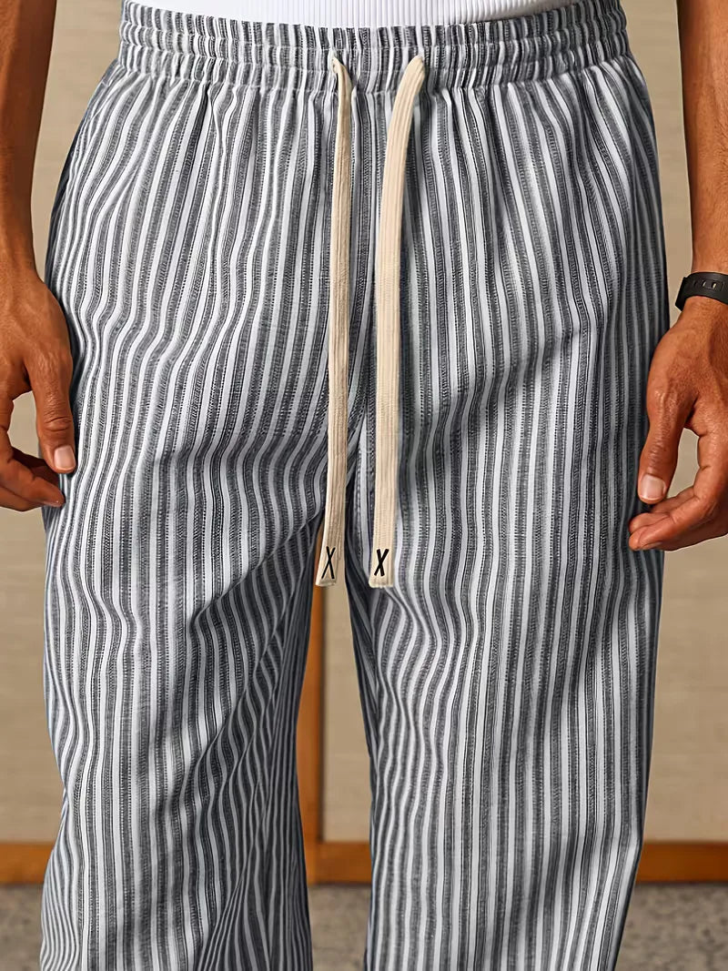 Men's Striped Relaxed Trousers with Elasticated Drawstring Waist