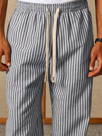 Men's Striped Relaxed Trousers with Elasticated Drawstring Waist