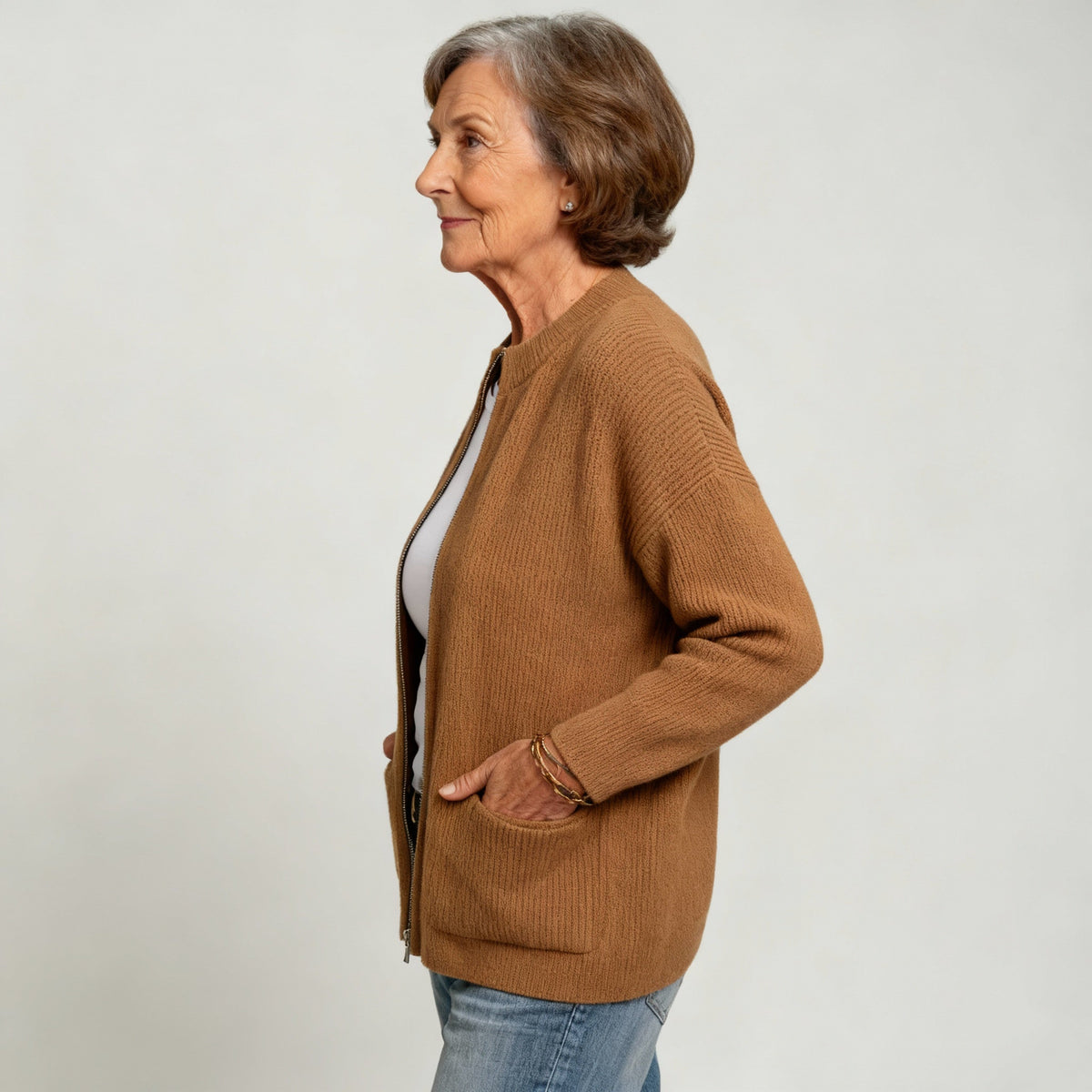 Veste décontractée pour femme sans col à fermeture éclair
