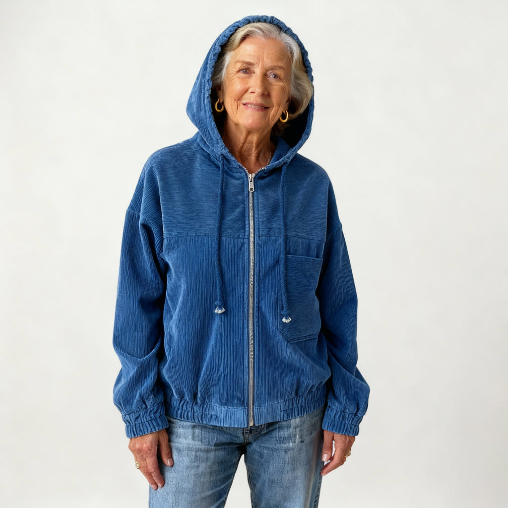Veste zippée à capuche en velours côtelé pour femme