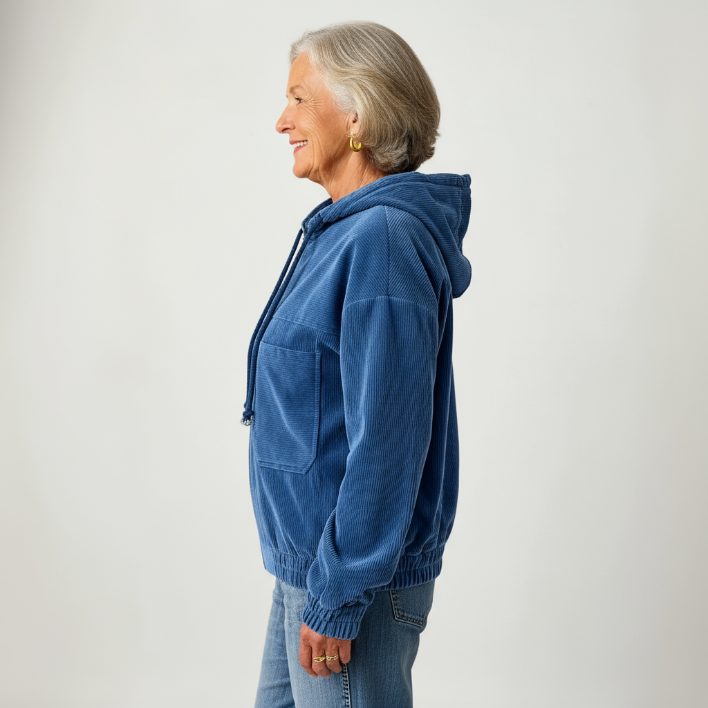 Veste zippée à capuche en velours côtelé pour femme