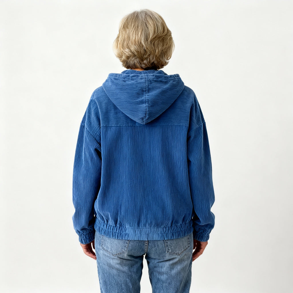 Veste zippée à capuche en velours côtelé pour femme