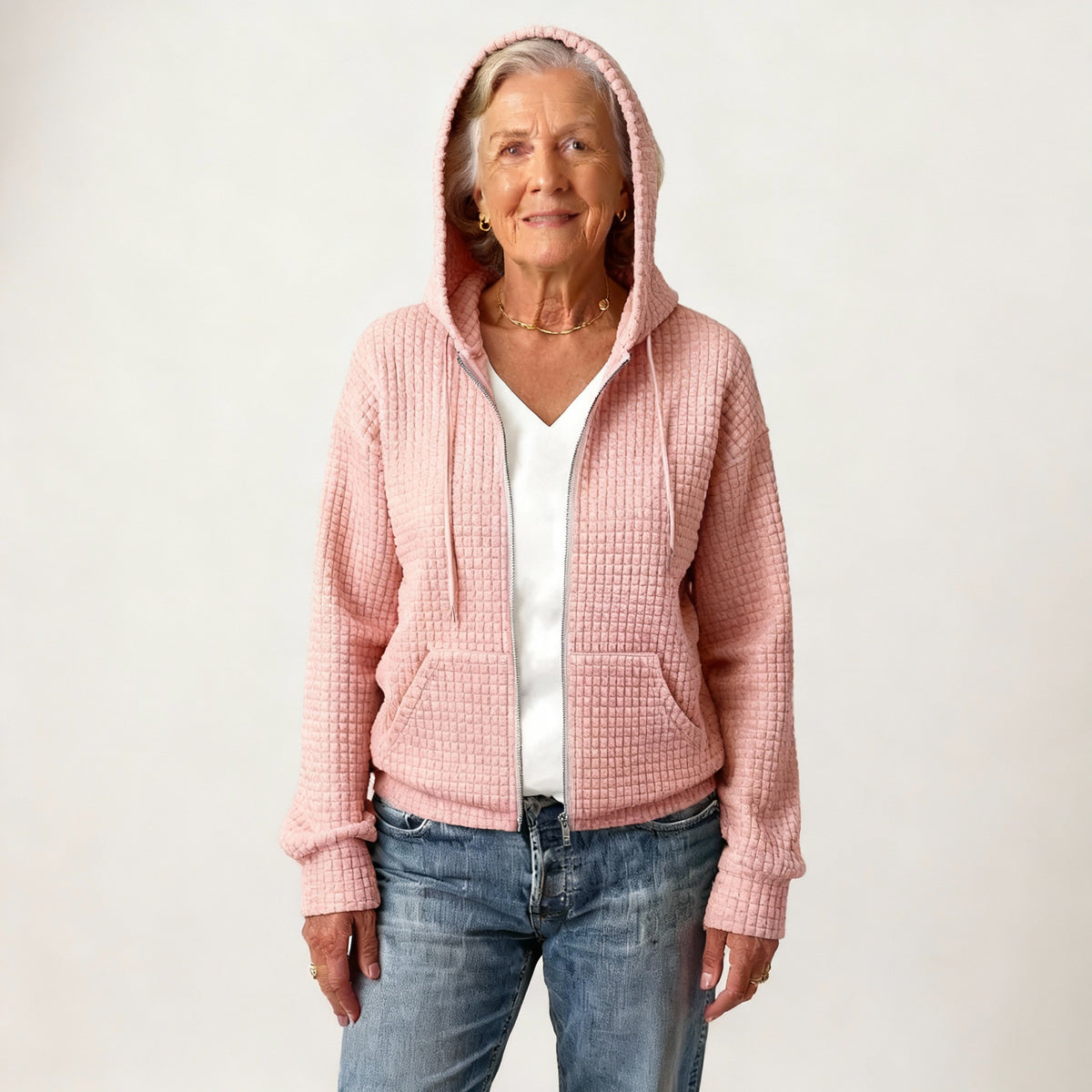Veste zippée à capuche texturée pour femme