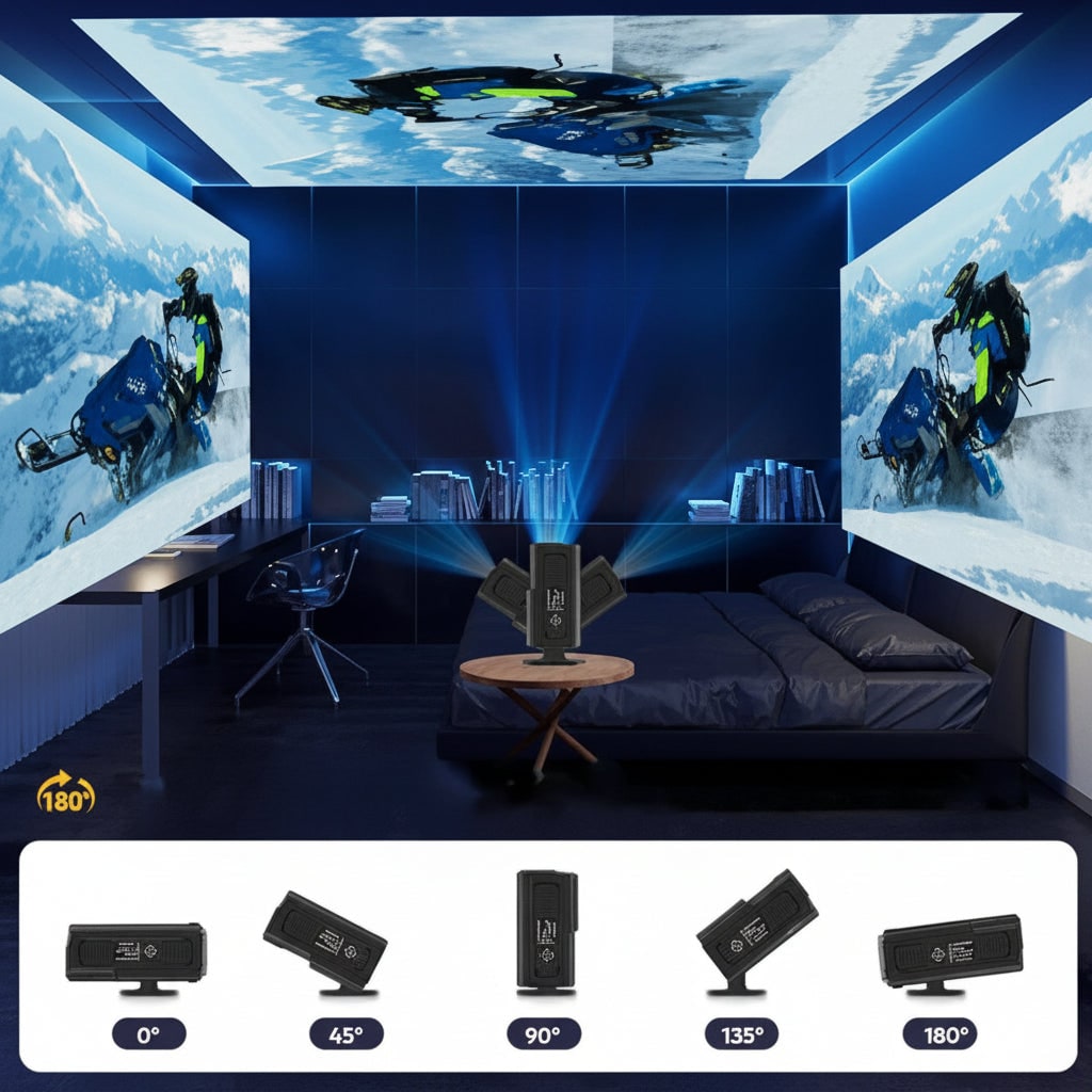 Full-HD-Mini-Projektor mit kabelloser Verbindung und drehbarem Standfuß