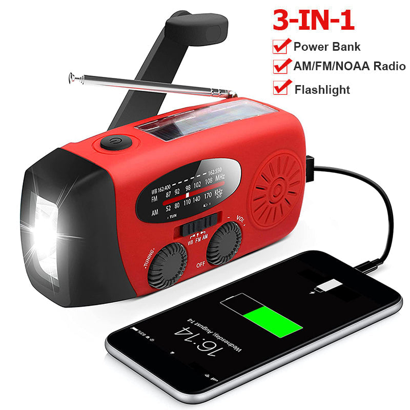 Bärbar nödradio med LED-ficklampa