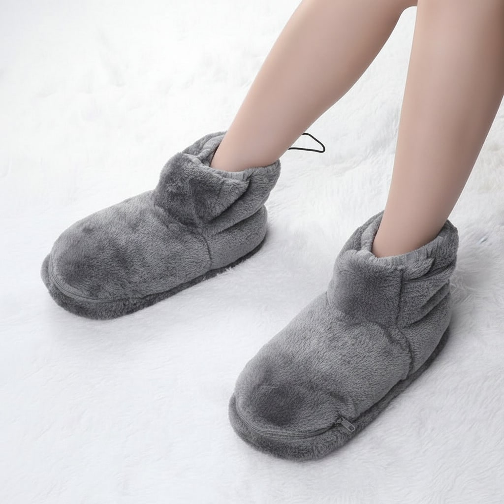 Chaussons bottines d’hiver chauffants en peluche