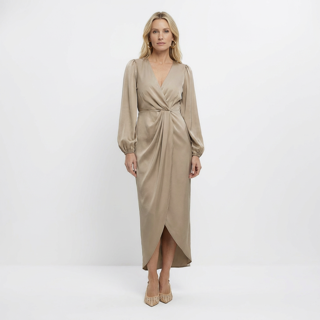 Abito midi da donna a portafoglio drappeggiato