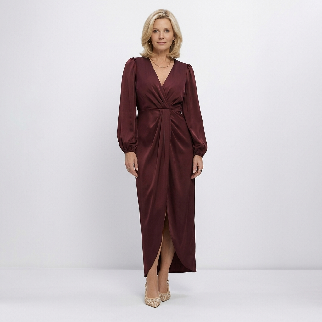 Robe midi portefeuille drapée pour femme