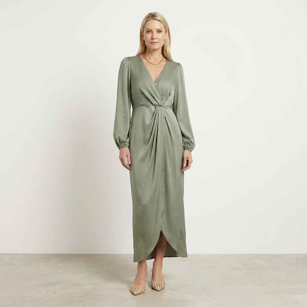 Robe midi portefeuille drapée pour femme