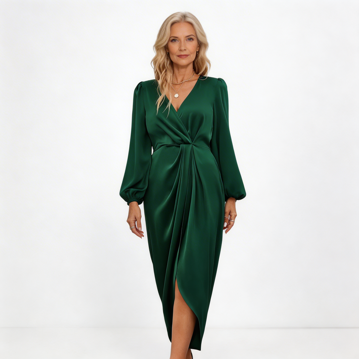 Robe midi portefeuille drapée pour femme
