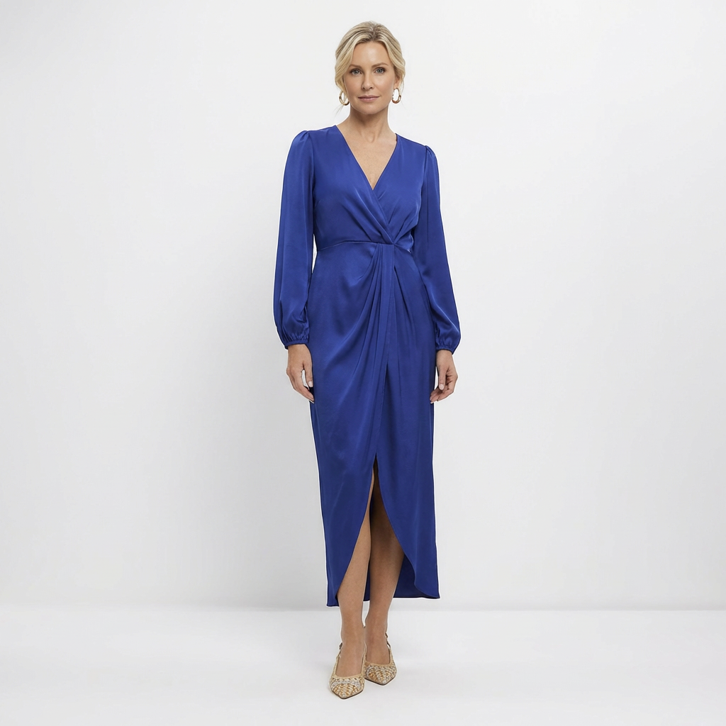 Robe midi portefeuille drapée pour femme