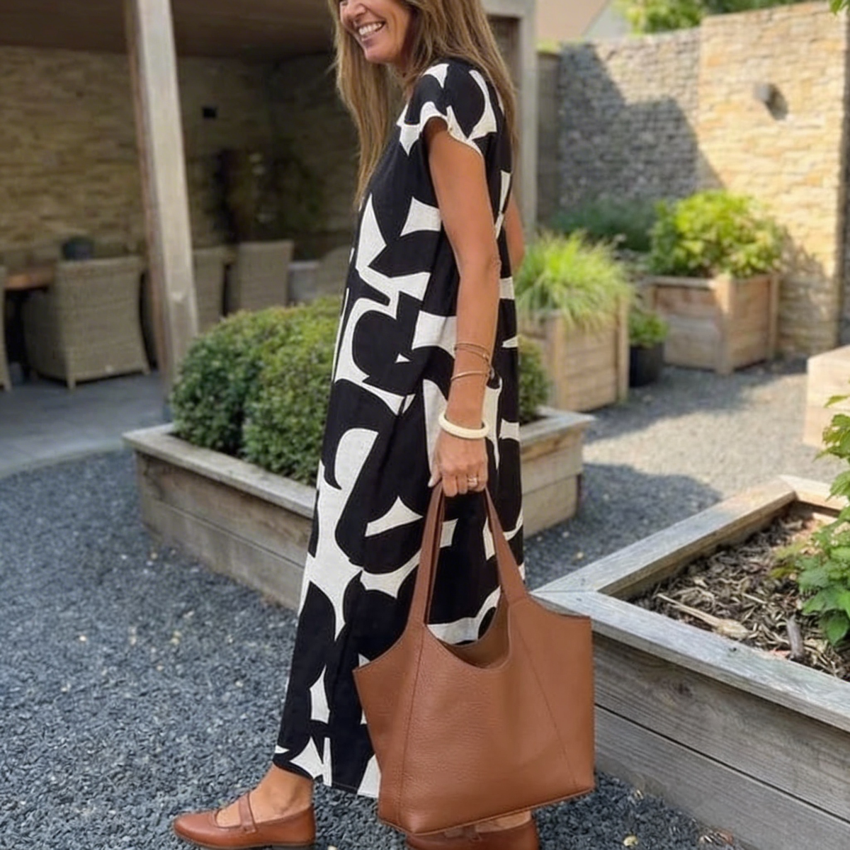 Robe midi pour femme à imprimé abstrait