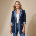 Women's Denim-Trim Longline Jacket