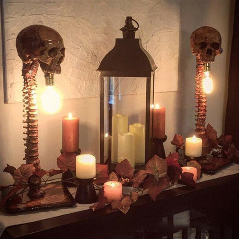 Lámpara de mesa decorativa con calavera y columna vertebral