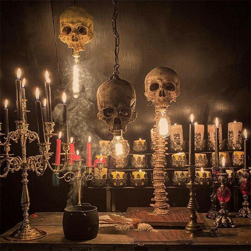 Lámpara de mesa decorativa con calavera y columna vertebral