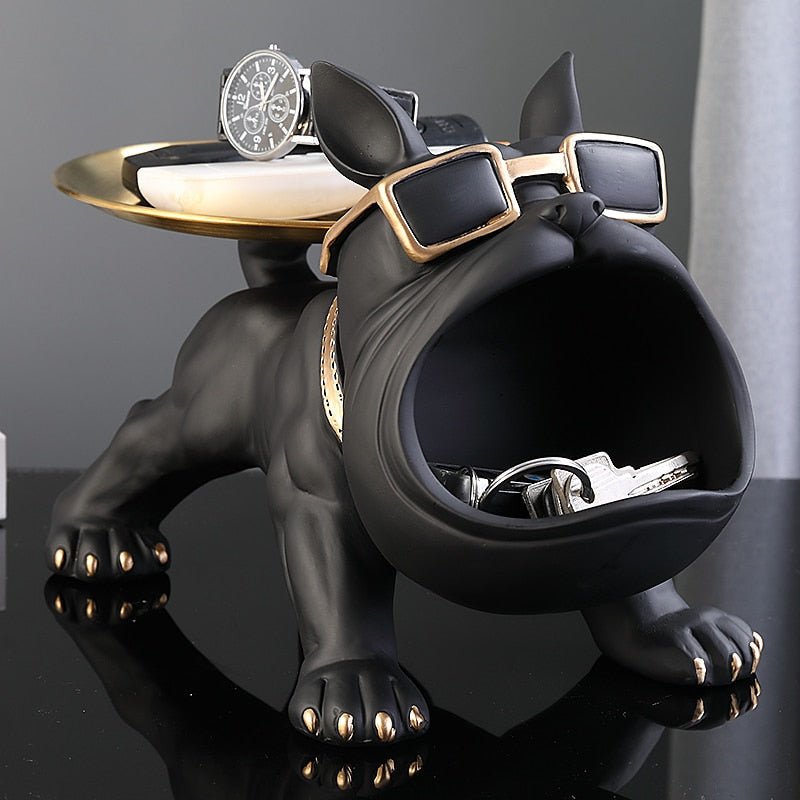 Decorative Bulldog Storage Organizer with Open Mouth Compartment and Display Tray