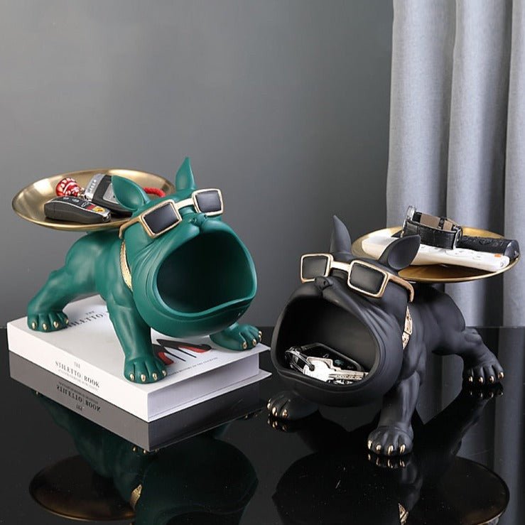 Decorative Bulldog Storage Organizer with Open Mouth Compartment and Display Tray