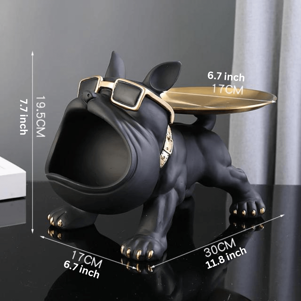 Decorative Bulldog Storage Organizer with Open Mouth Compartment and Display Tray
