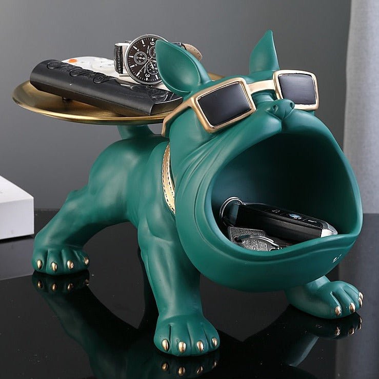 Decorative Bulldog Storage Organizer with Open Mouth Compartment and Display Tray