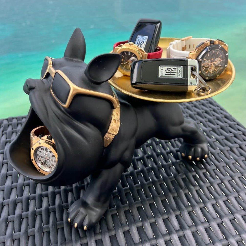 Decorative Bulldog Storage Organizer with Open Mouth Compartment and Display Tray