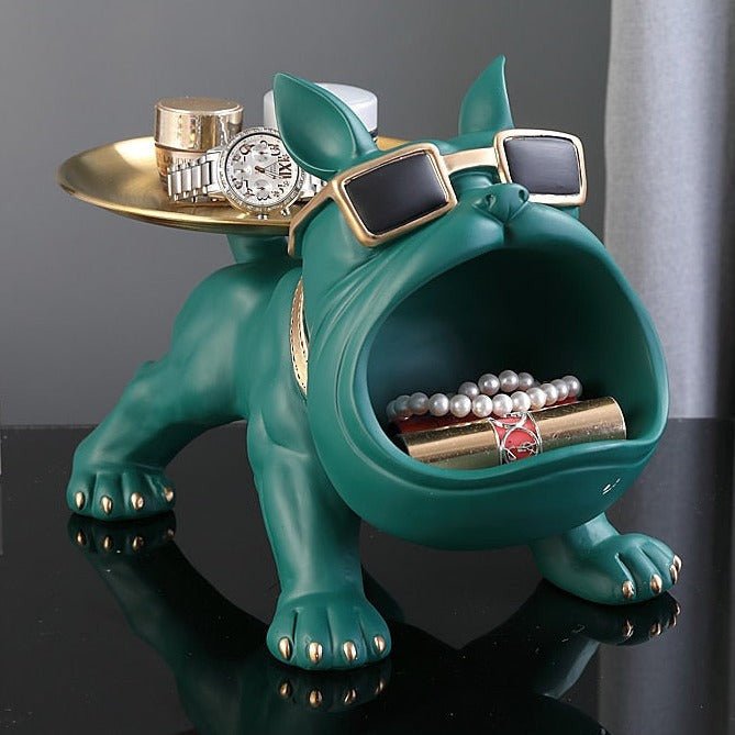 Decorative Bulldog Storage Organizer with Open Mouth Compartment and Display Tray