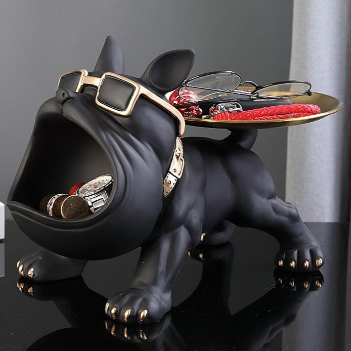 Decorative Bulldog Storage Organizer with Open Mouth Compartment and Display Tray