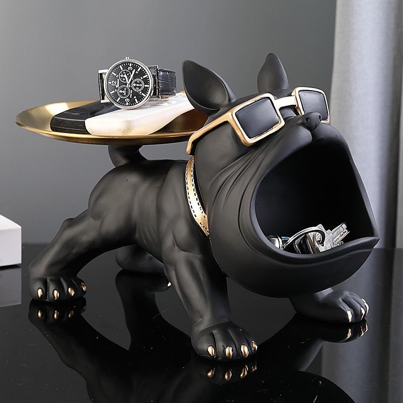 Decorative Bulldog Storage Organizer with Open Mouth Compartment and Display Tray