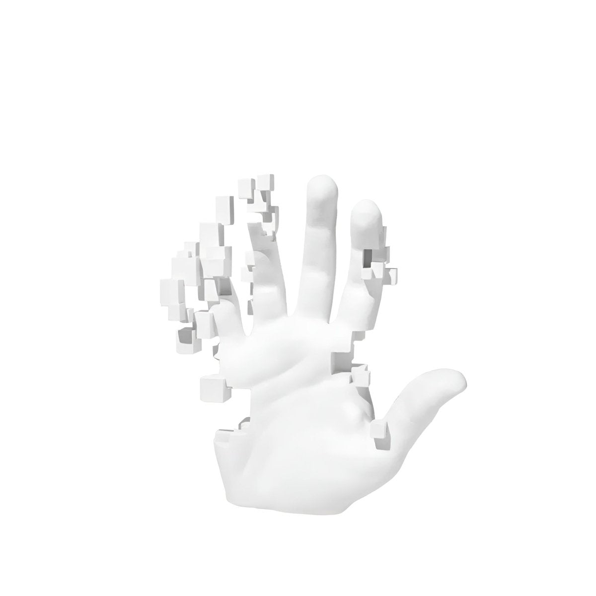 Skulpturale Handfigur mit abstrakten geometrischen Details und künstlerischer Form