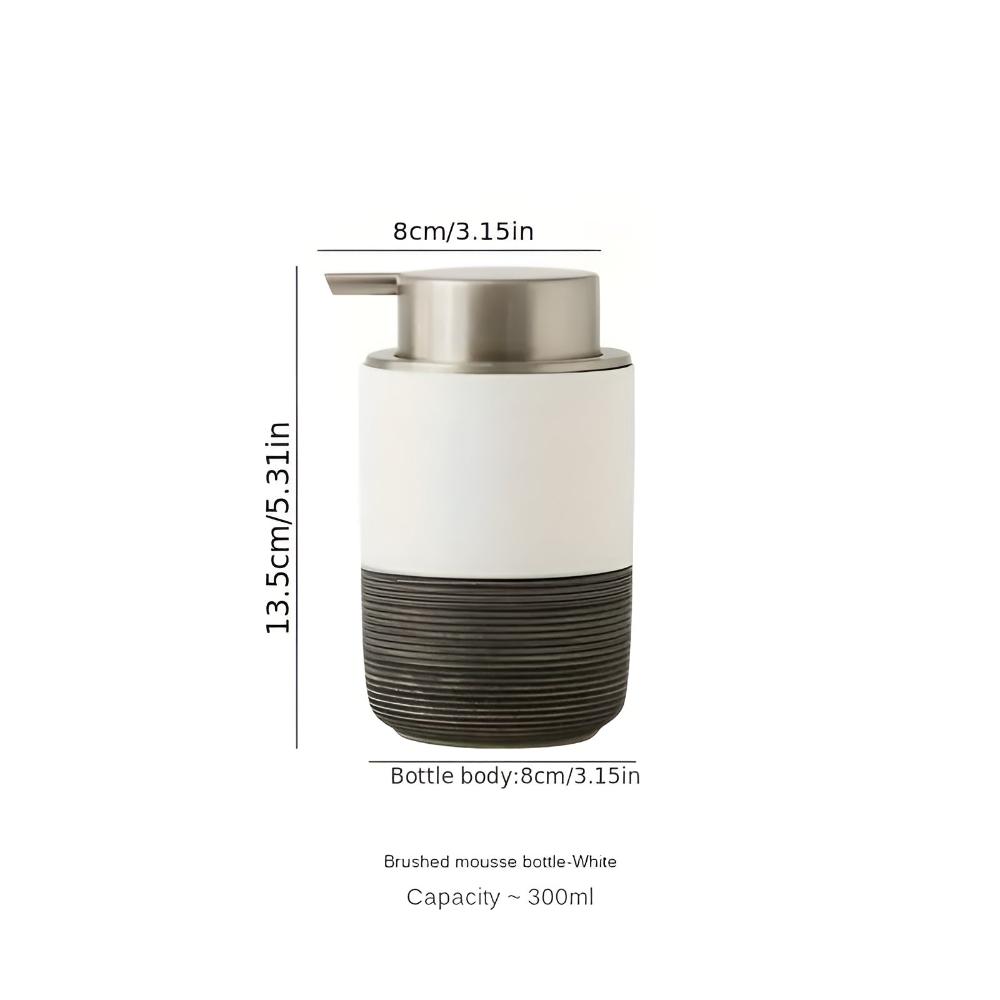 Dispenser di sapone liquido in stile ceramica scanalata con corpo cilindrico e pompa