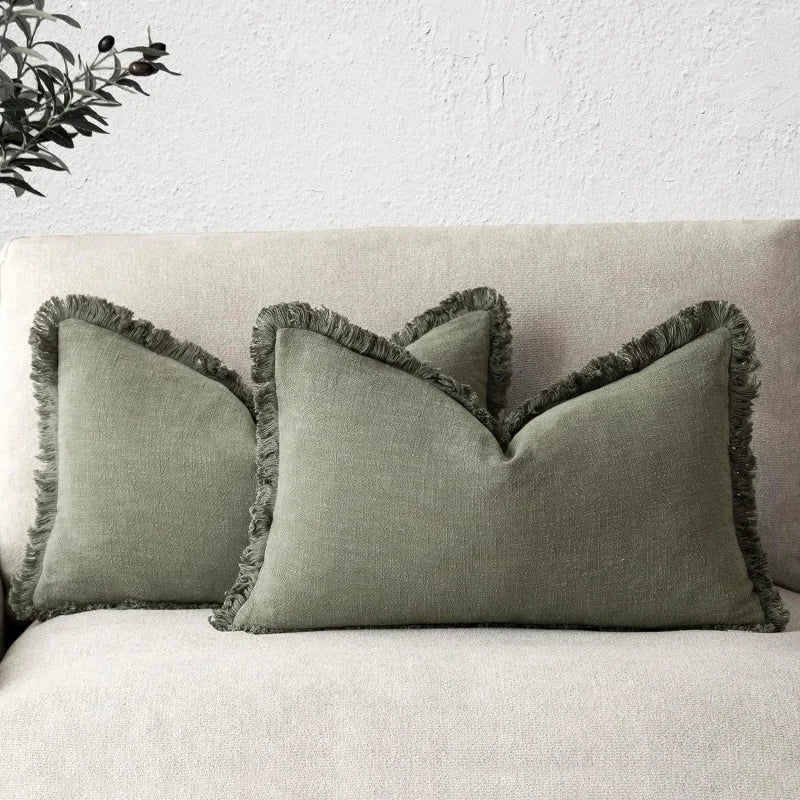 Textured Decorative Cushion Cover with Fringed Edges