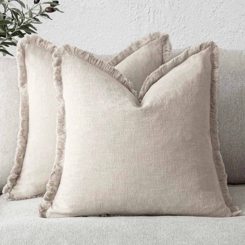 Textured Decorative Cushion Cover with Fringed Edges
