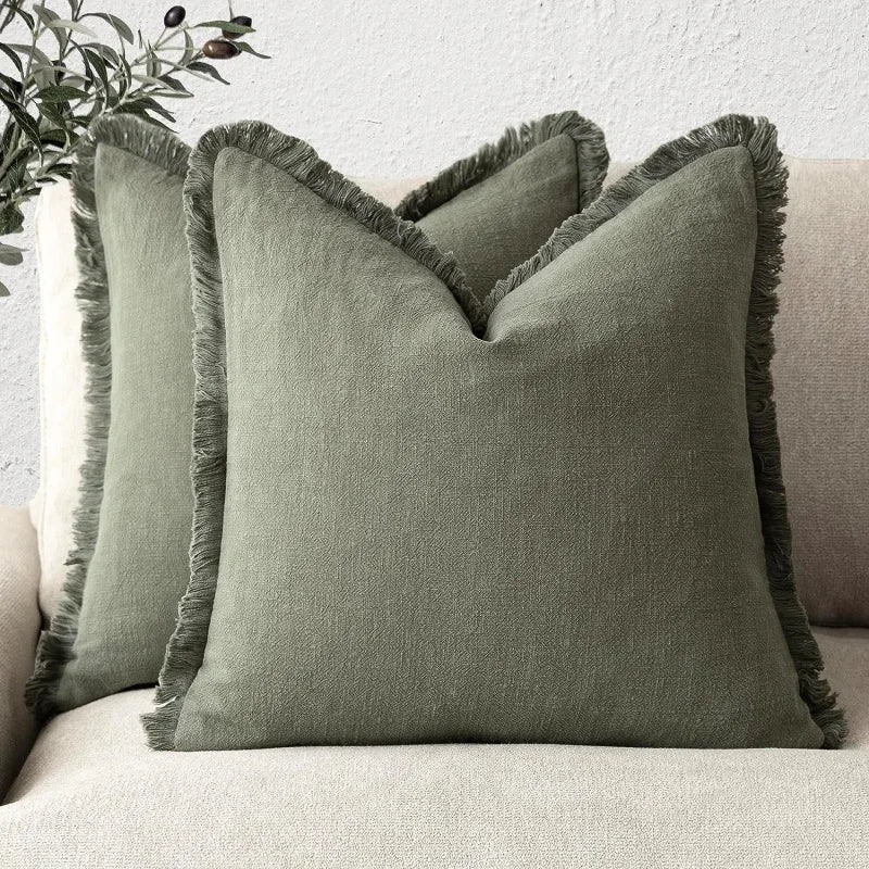 Textured Decorative Cushion Cover with Fringed Edges