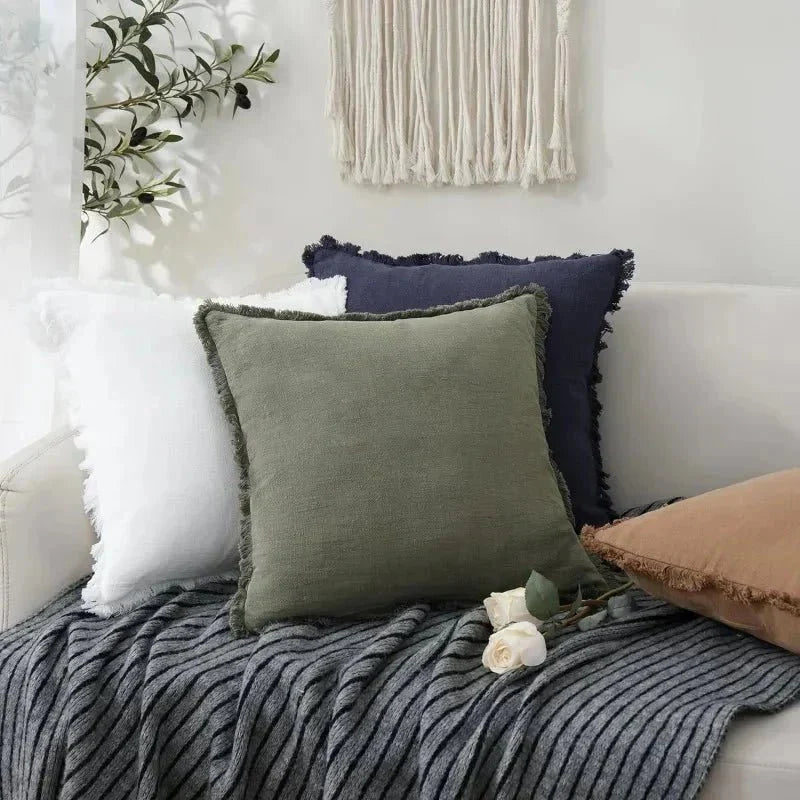 Textured Decorative Cushion Cover with Fringed Edges