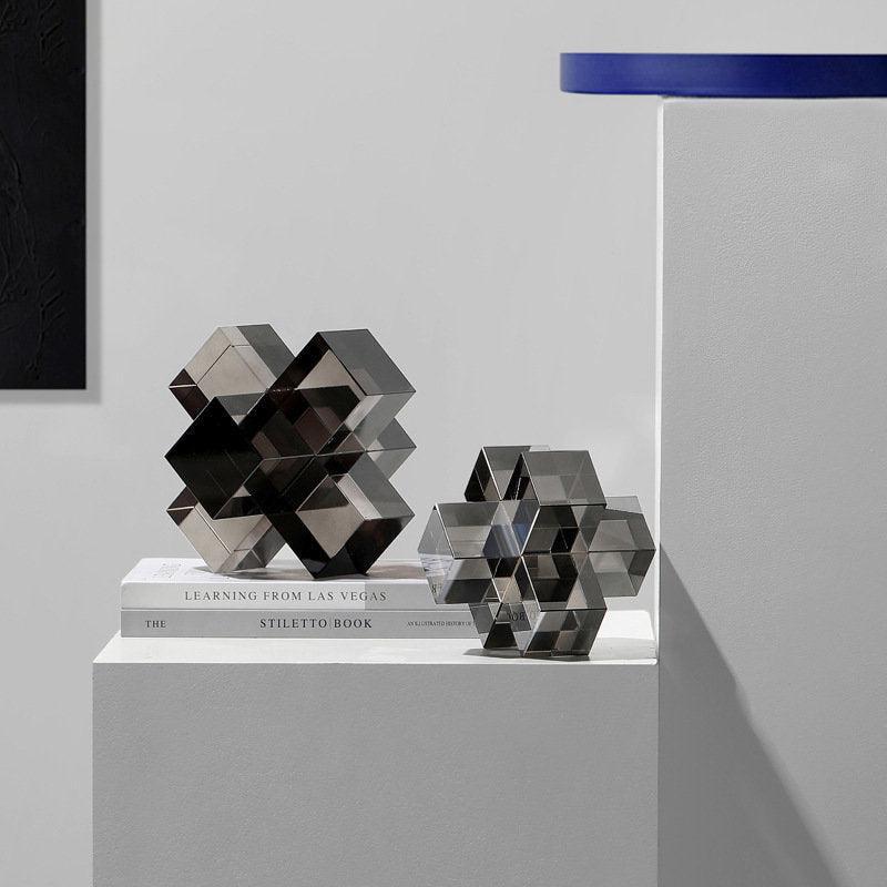 Geometric Abstract Sculpture Set with Faceted Shapes
