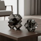 Geometric Abstract Sculpture Set with Faceted Shapes